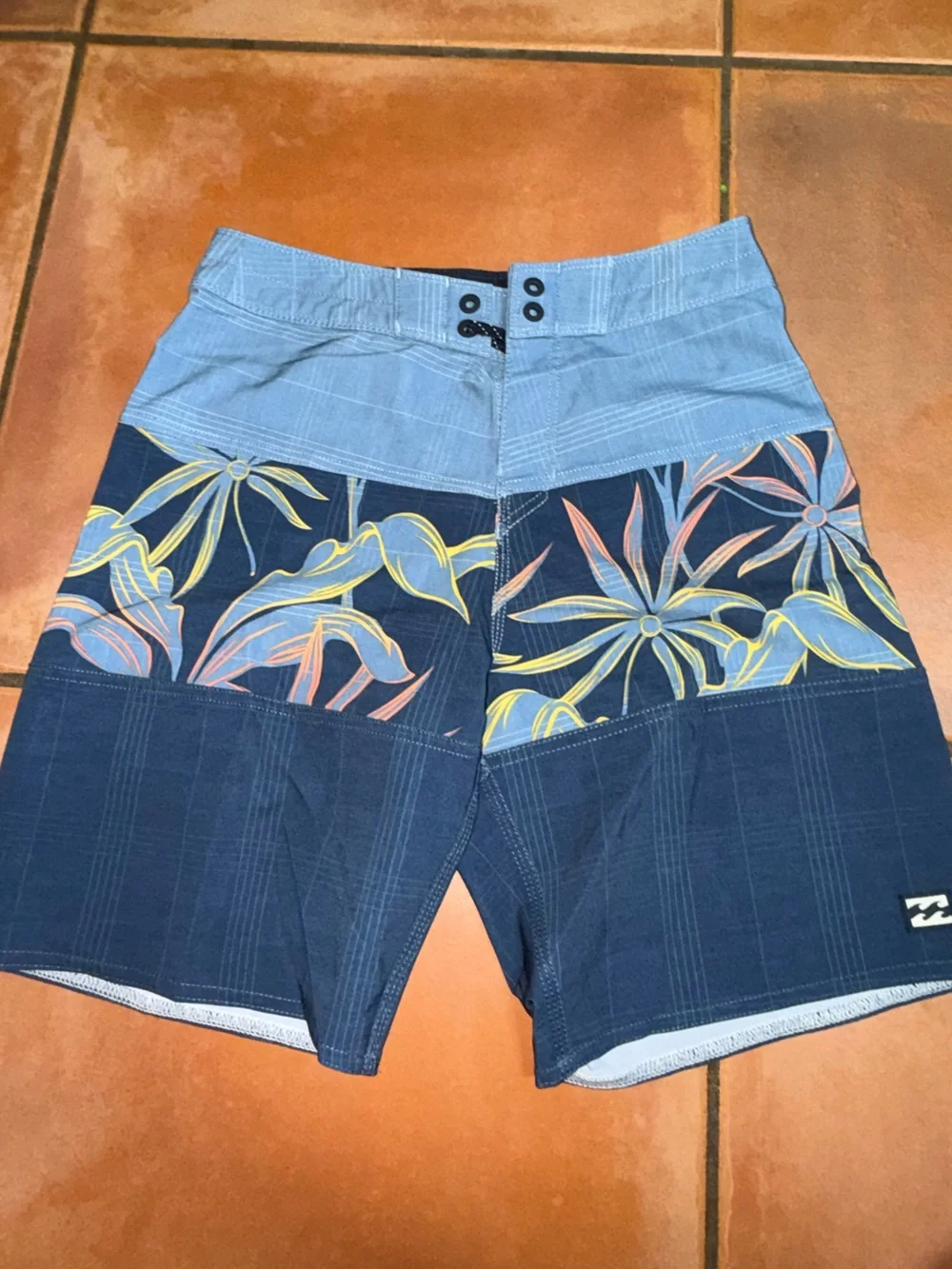 Billabong Kids Floral Panel Swim Trunks – Navy, Light Blue, Yellow, Coral